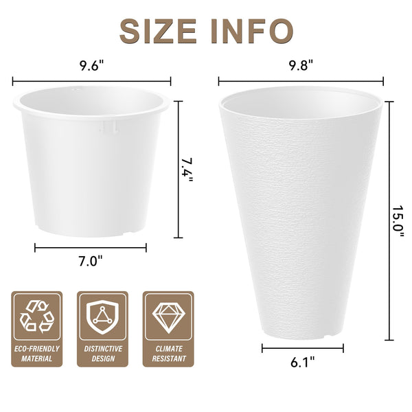 White Tall Round Planters (Set of 2)