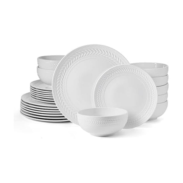 White Basket Weave Dinnerware (Set of 24)
