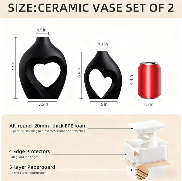 Black Heart Ceramic Vase (Set of 2)