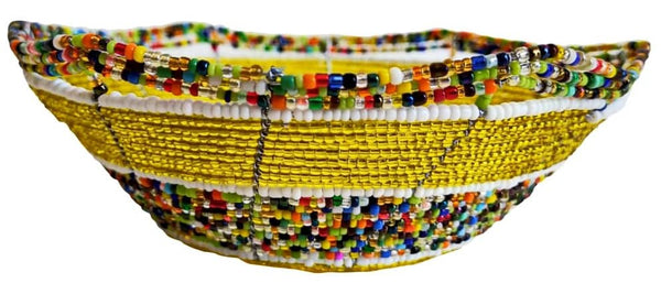Yellow Beaded Wire Bowl