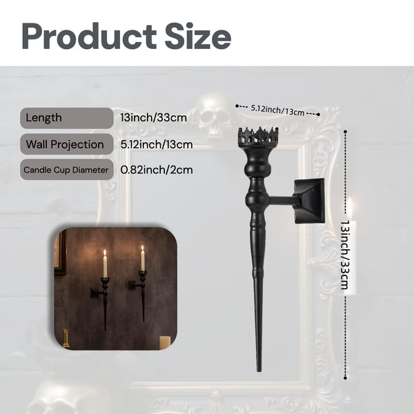 Black Gothic Wall Candle Sconces (Set of 2)