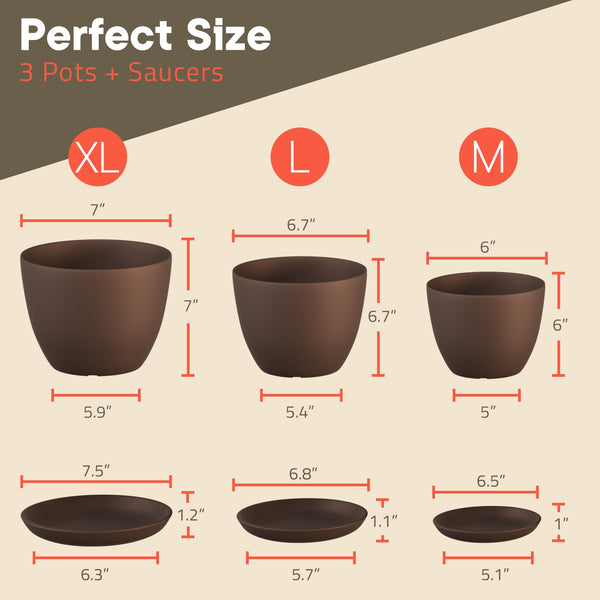 Brown Planter Pots (Set of 3)