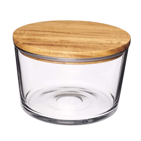Glass Trifle Bowl with Wood Lid