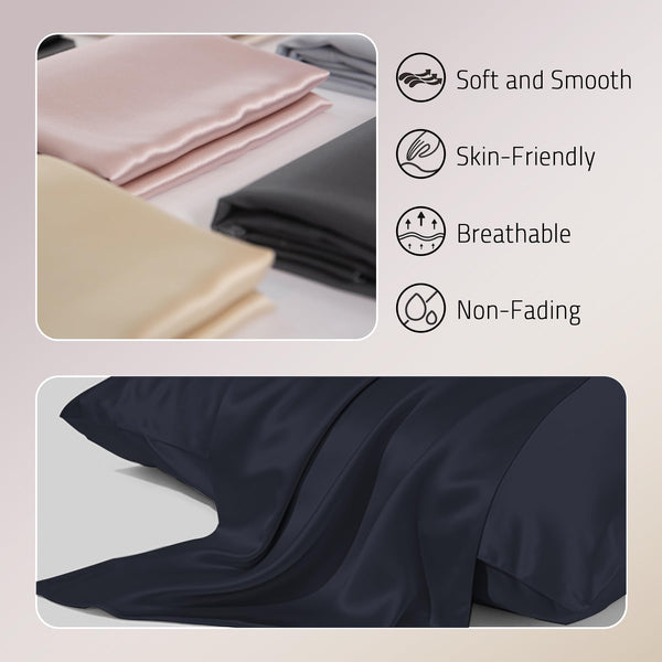 Navy Blue Silk Pillowcases (Set of 2)