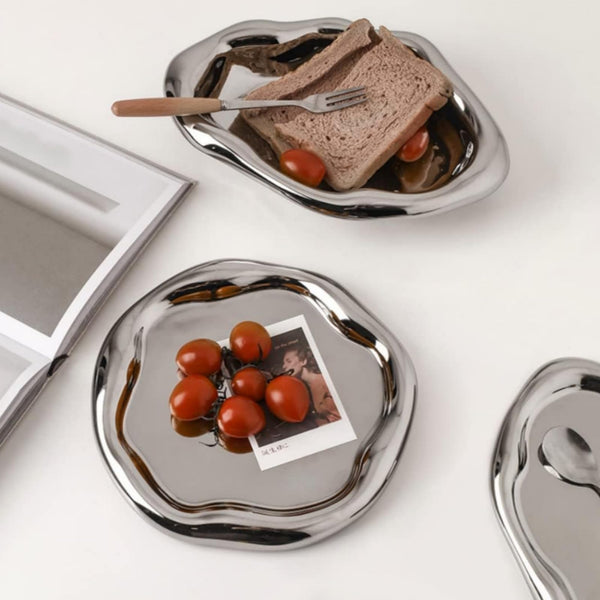 Silver Ceramic Vanity Tray