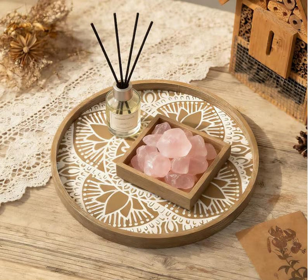Round Wood Tray with Garland (Set of 2)
