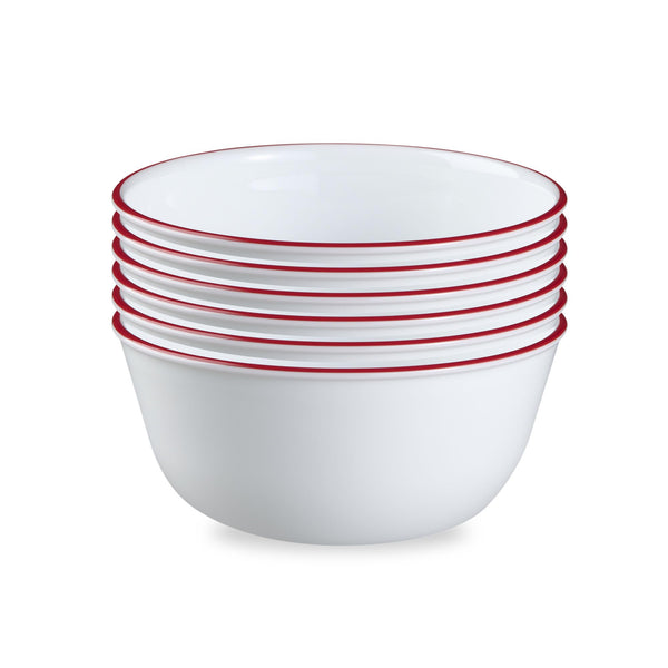 Red Banded Glass Bowls (Set of 6)