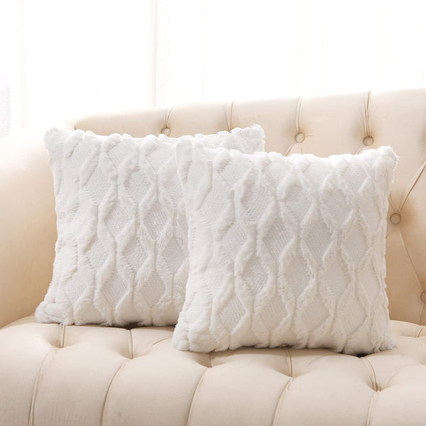 White Faux Wool Pillow Cover (Set of 2)