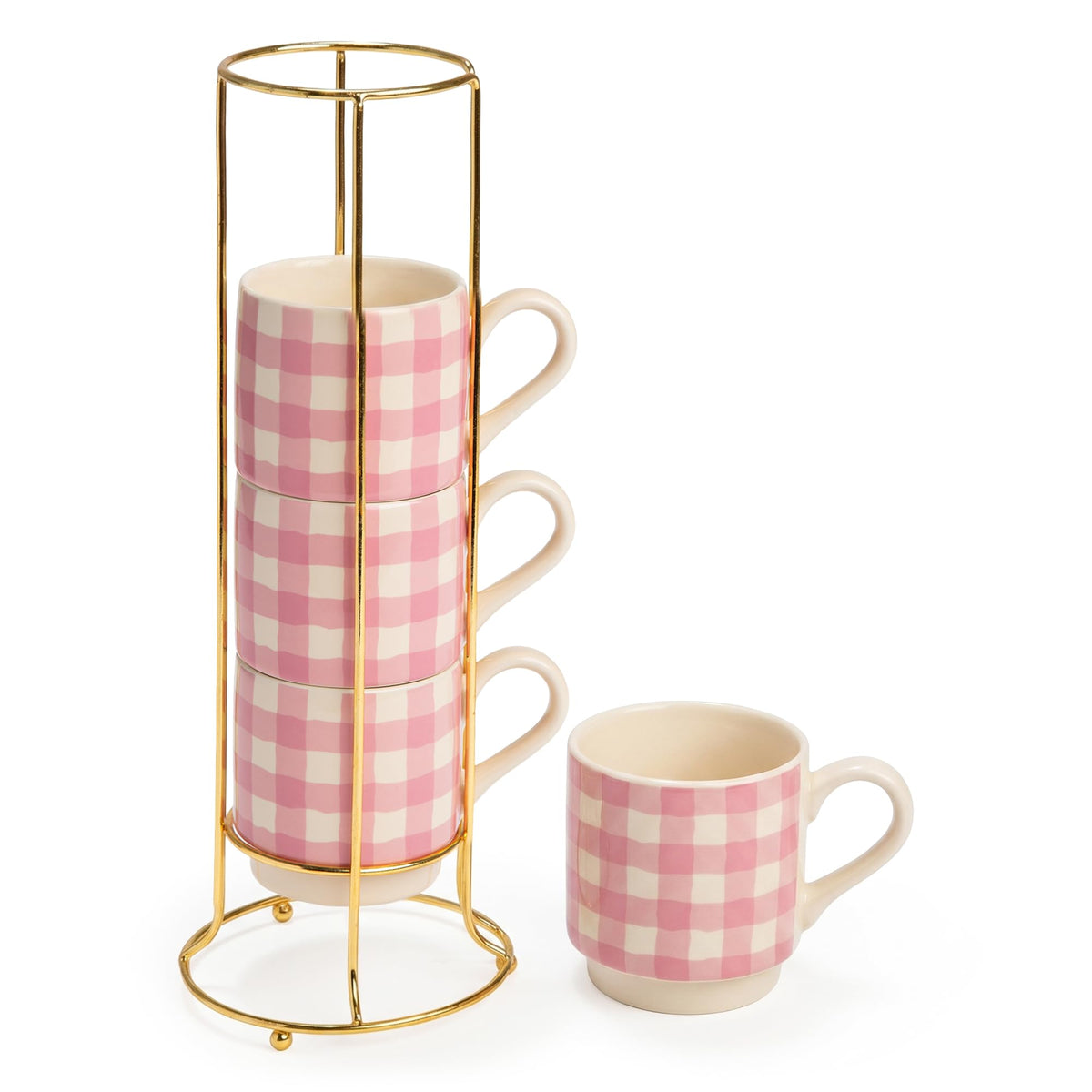 Pink Gingham Mugs (Set of 4)