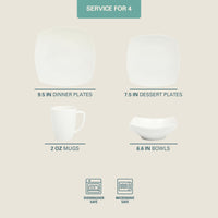 Square White Dinnerware Set (Set of 16)