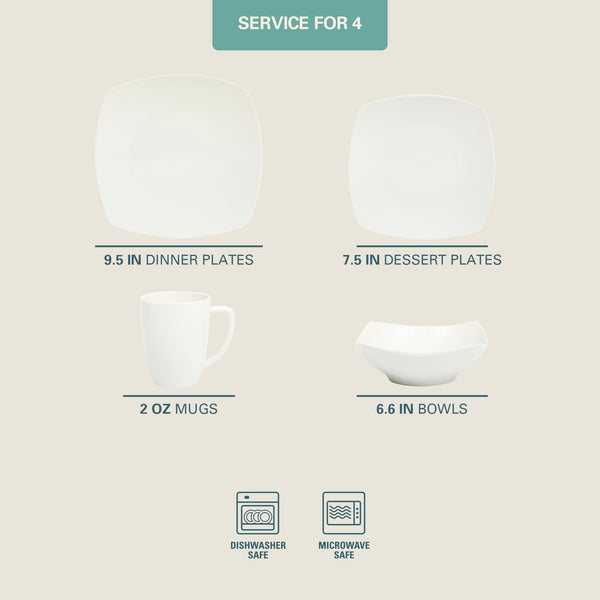 Square White Dinnerware Set (Set of 16)