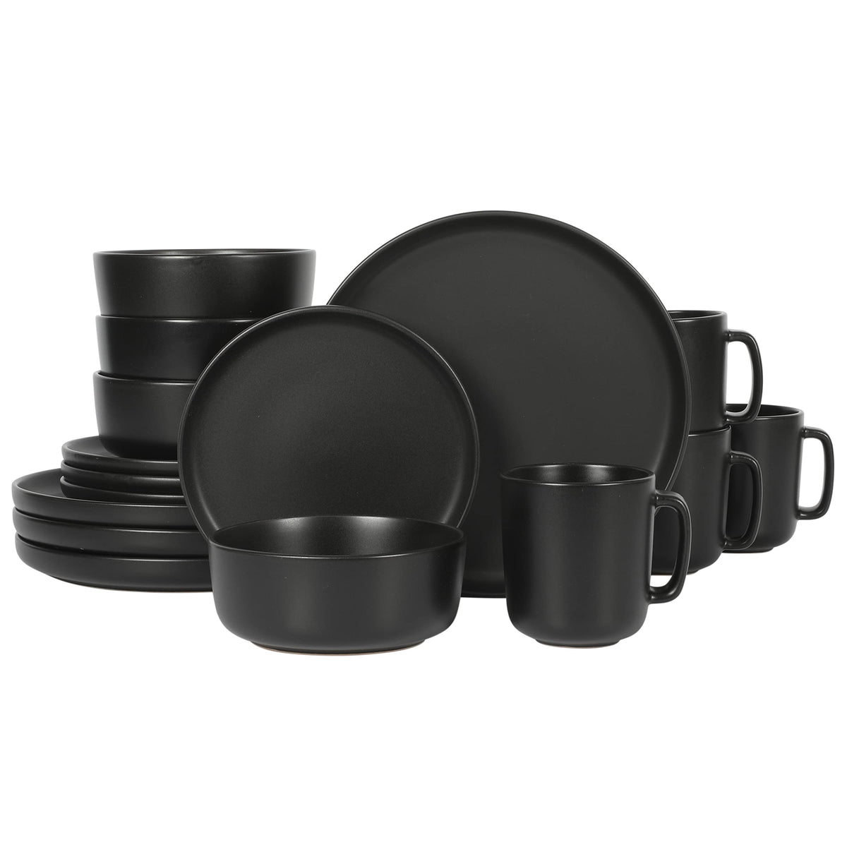 Matte Black Stoneware Dinnerware (Set of 16)