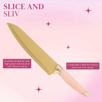 Pink Bamboo Board & Knives (Set of 7)