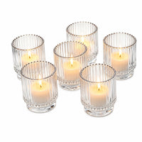 Ribbed Red Glass Candle Holders (Set of 6)