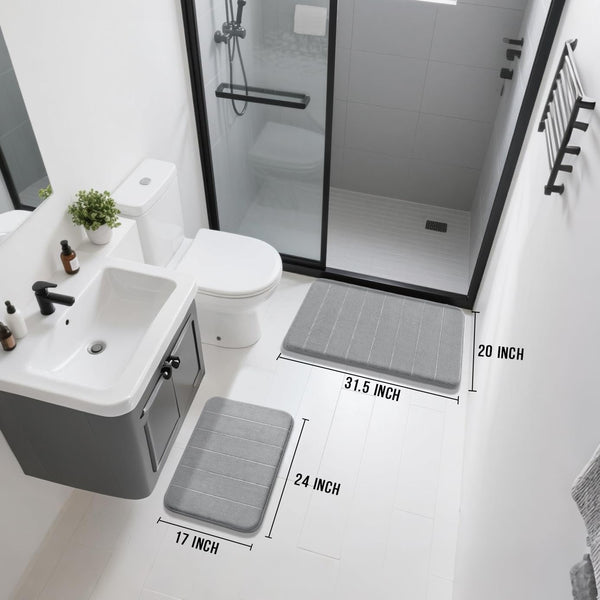 Grey Memory Foam Bath Rug (Set of 2)