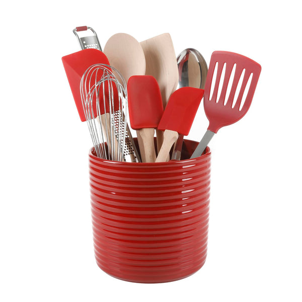 Red Kitchen Tools with Crock (Set of 10)