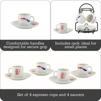 White Espresso Cups With Rack (Set of 8)