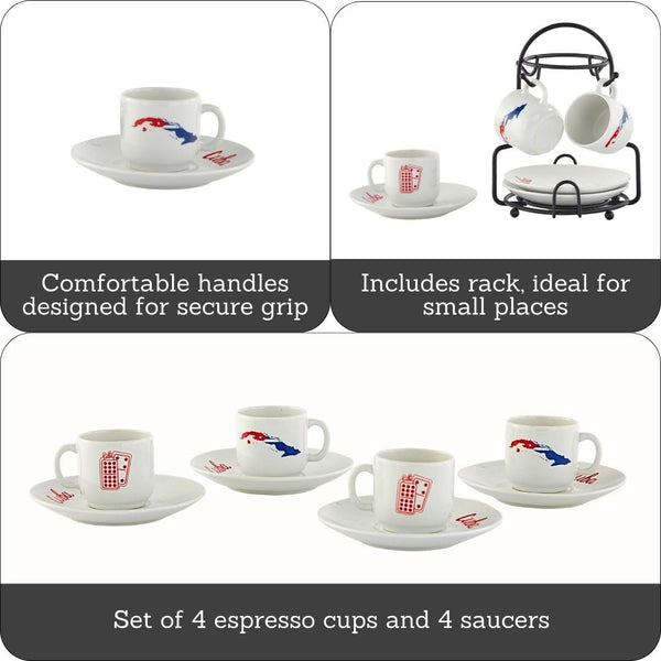 White Espresso Cups With Rack (Set of 8)