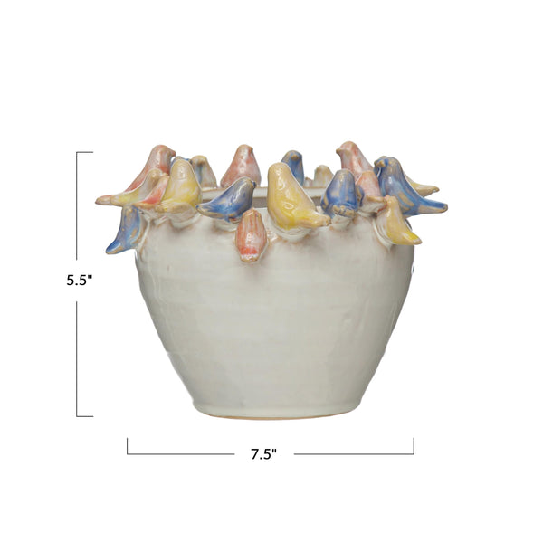 Cream Stoneware Bird Planter