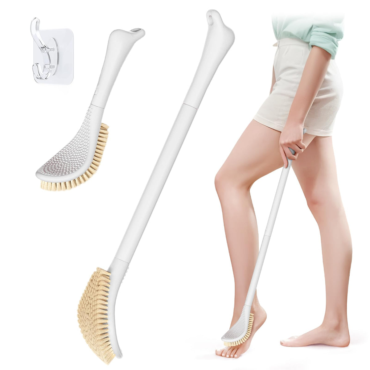 White Long-Handle Foot Scrubber
