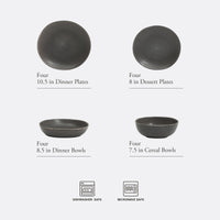 Black Stoneware Dinnerware (Set of 16)