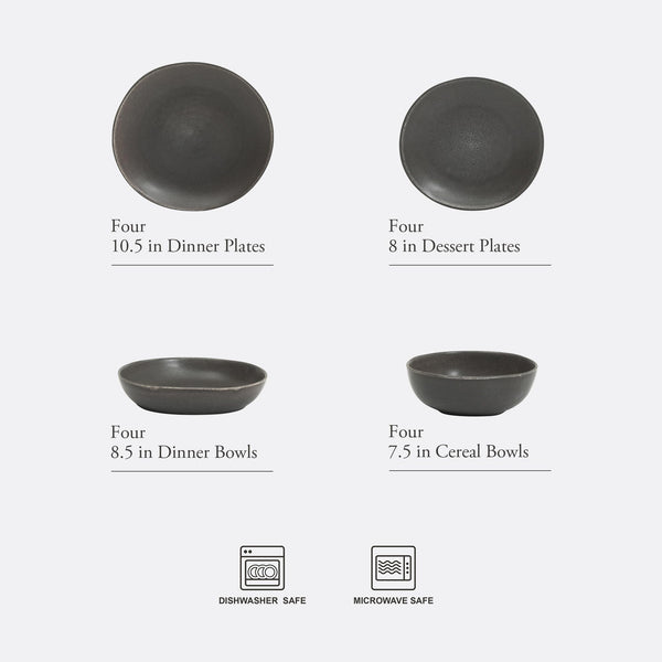 Black Stoneware Dinnerware (Set of 16)