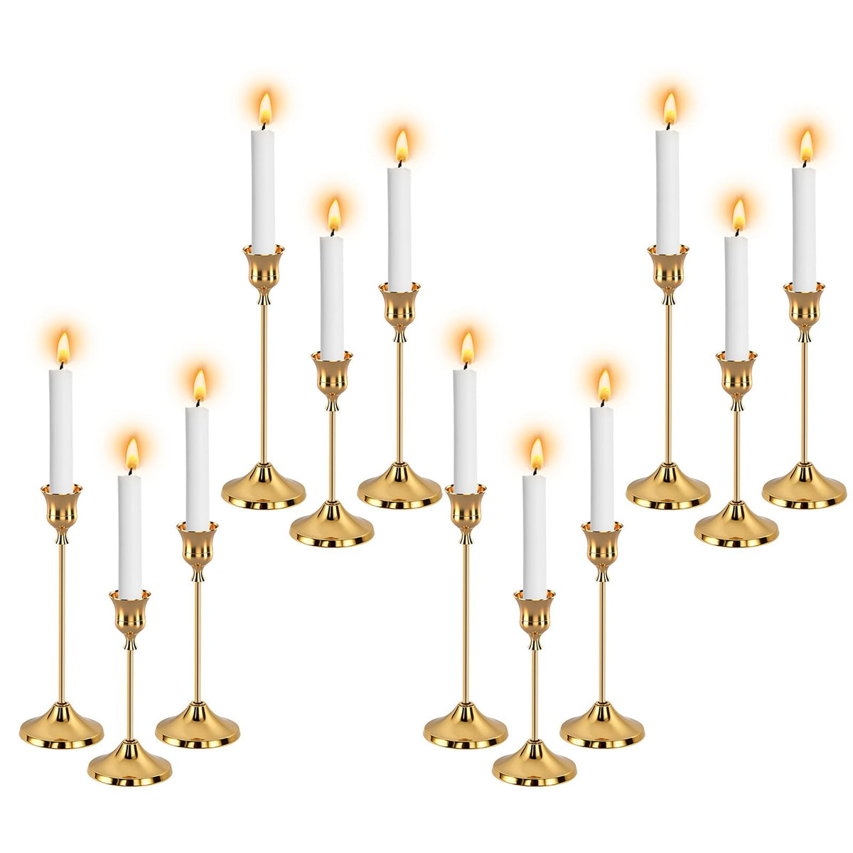 Gold Taper Candle Holders (Set of 12)