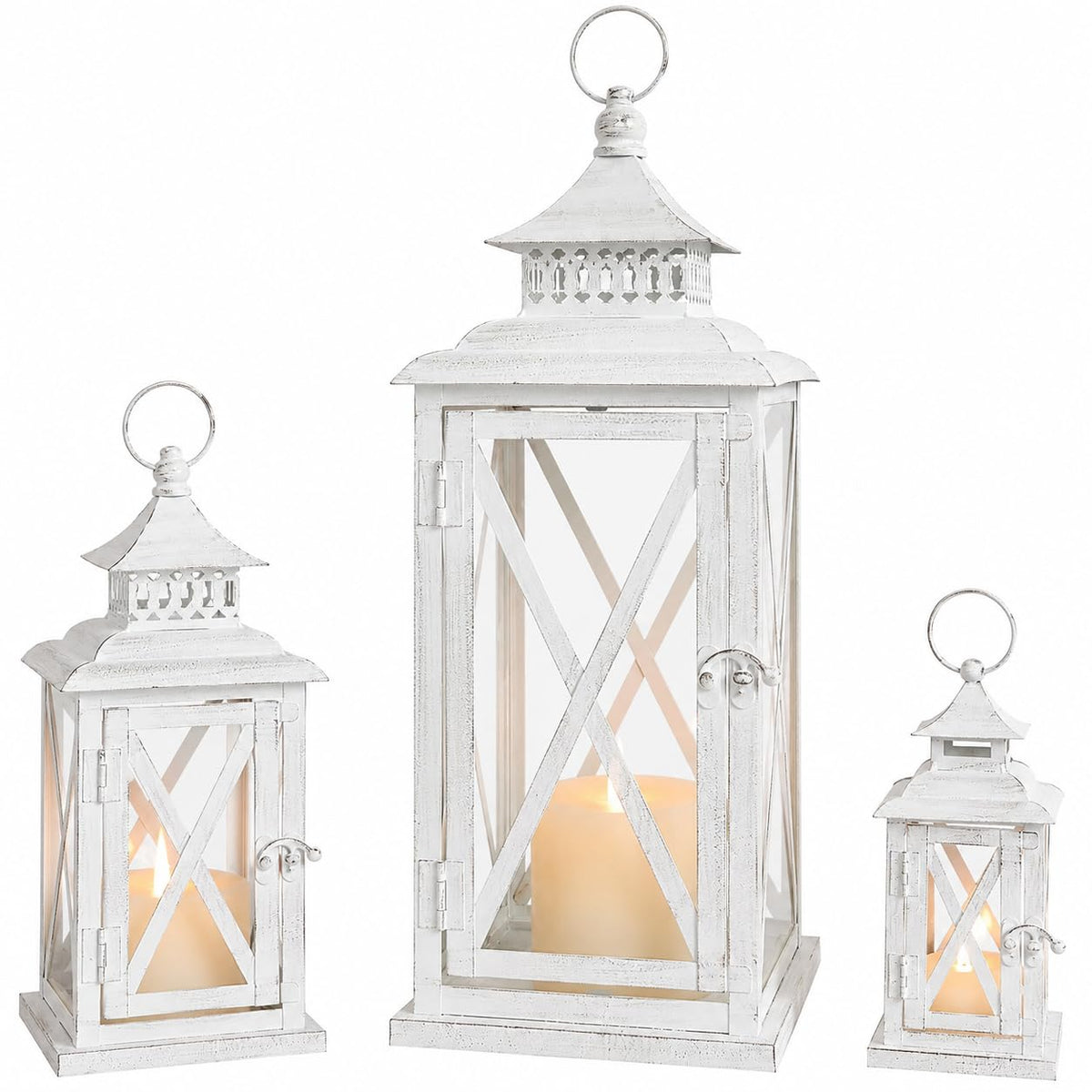 White Metal Candle Lanterns (Set of 3)