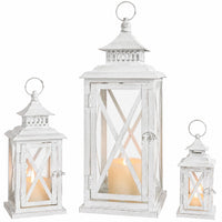 White Metal Candle Lanterns (Set of 3)