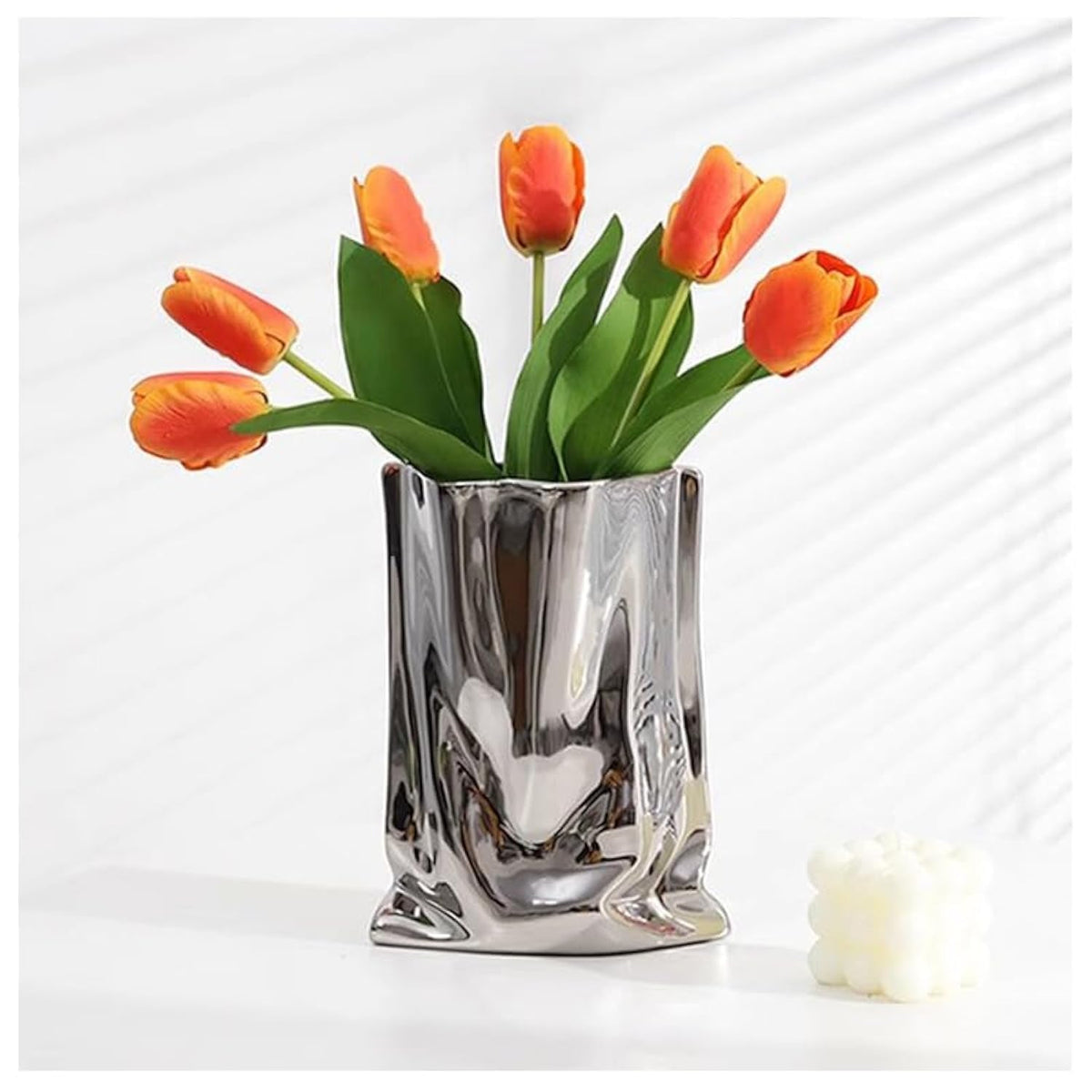 Silver Crinkle Ceramic Vase