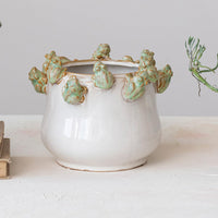 Ivory Stoneware Frog Planter