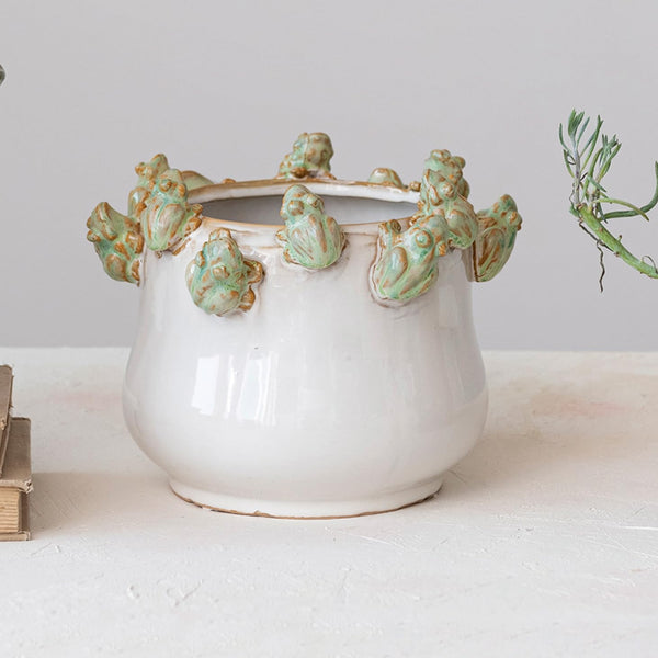 Ivory Stoneware Frog Planter