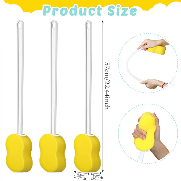 Yellow Long-Handle Bath Sponge (Set of 3)