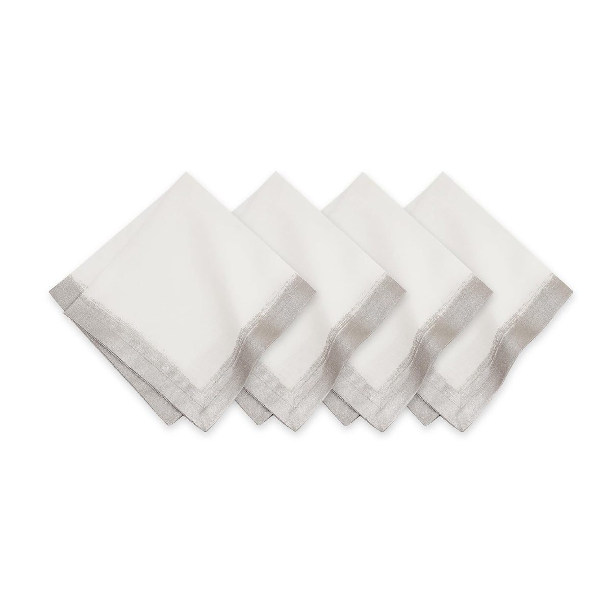 White & Silver Linen Napkins (Set of 4)