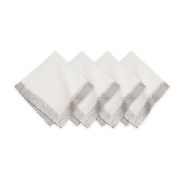 White & Silver Linen Napkins (Set of 4)