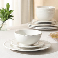 White Beaded Rim Dinnerware (Set of 12)