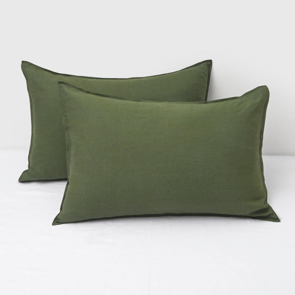 Mossy Green Linen Pillowcases (Set of 2)
