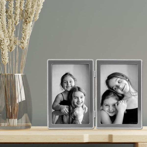 Silver Beaded Double Photo Frame