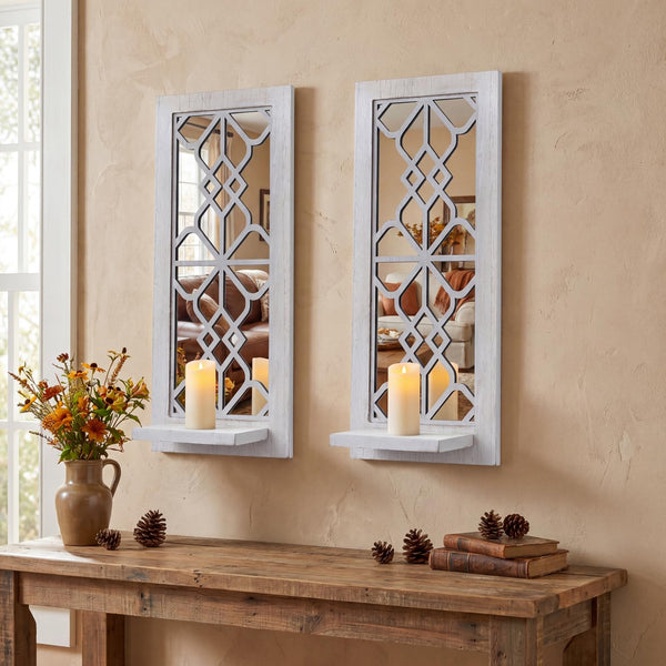 White Wood Candle Sconces (Set of 2)