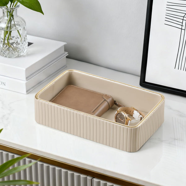 Beige Leather Desk Tray