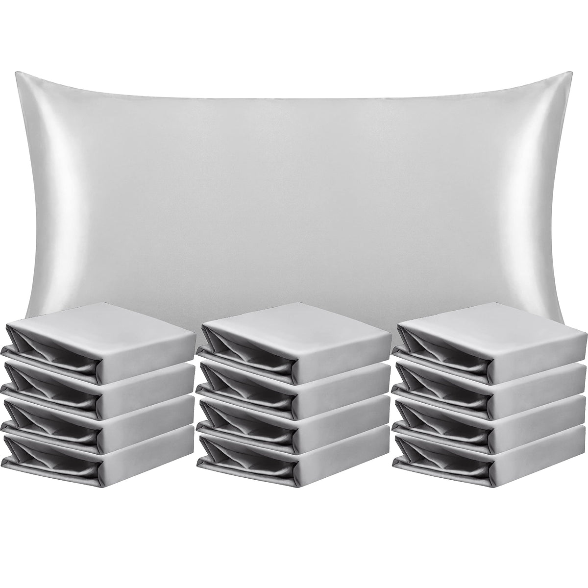 Silver Grey Satin Pillowcases (Set of 12)