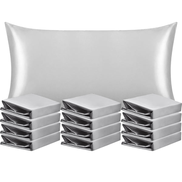 Silver Grey Satin Pillowcases (Set of 12)