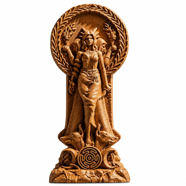 Wooden Hecate Triple Goddess Statue
