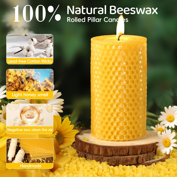 Honeycomb Beeswax Pillar Candles (Set of 3)