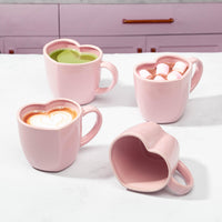 Pink Heart-Shaped Mugs (Set of 4)