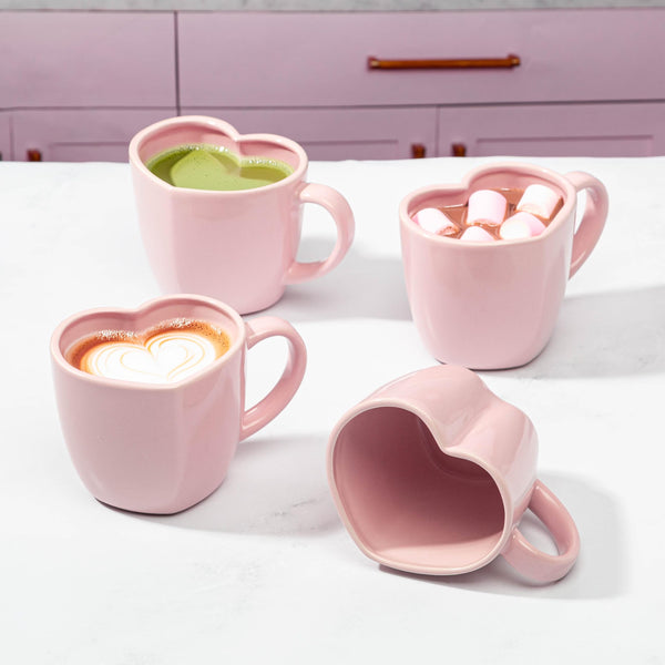 Pink Heart-Shaped Mugs (Set of 4)