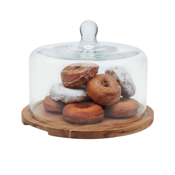 Acacia Cake Stand with Dome (Set of 2)