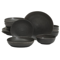 Black Stoneware Dinnerware (Set of 16)