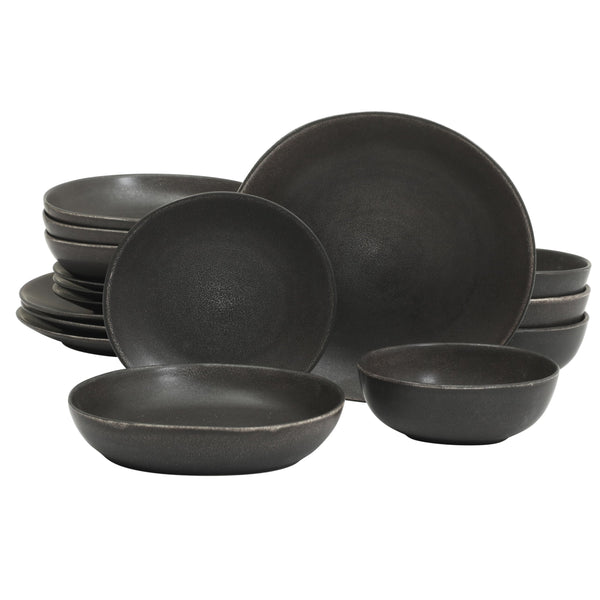 Black Stoneware Dinnerware (Set of 16)