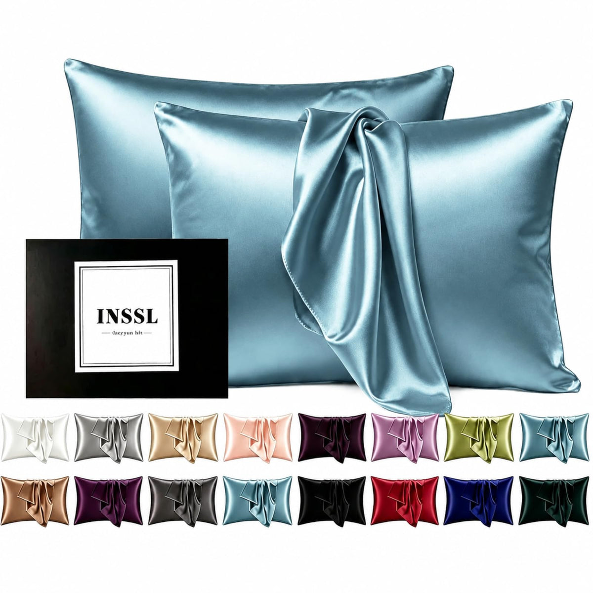 Blue Gray Silk Pillowcases (Set of 2)